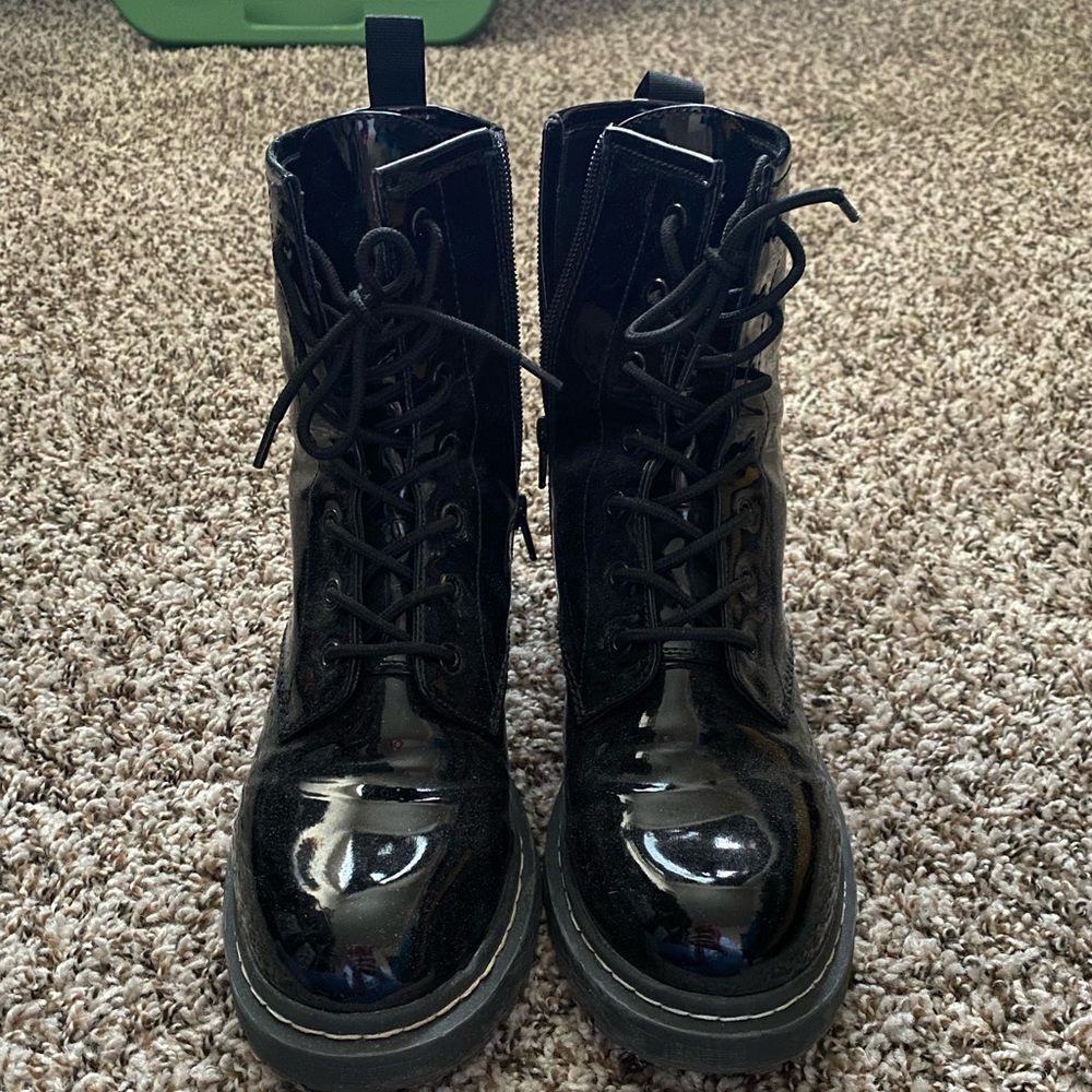 Shiny Vinyl Combat Boots